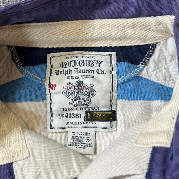 Ralph Lauren Rugby Crest Patch Striped Long Sleeve Shirt - Men's Size S - Blue - Picture 10 of 15